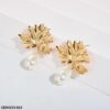 Leaf Pearl Drop Earrings Pair - Image 3