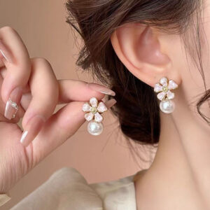 Flower Pearl Drop Earrings