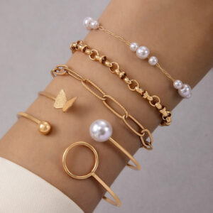 Butterfly/Oval/Pearl Bracelet Set