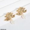 Leaf Pearl Drop Earrings Pair - Image 2