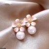 Flower Pearl Drop Earrings - Image 3